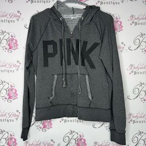 Victoria secret pink sweater hoodie ombré sunset 86 on back zip up zipper grey